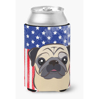 "Caroline's Treasures BB2192CC American Flag And Fawn Pug Can Or Bottle Hugger, Multicolor"
