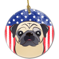 "Caroline's Treasures American Flag and Fawn Pug Ceramic Ornament, Multicolor"
