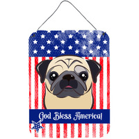 "Caroline's Treasures God Bless American Flag with Fawn Pug Wall or Door Hanging Prints BB2192DS1216, 16HX12W, Multicolor"