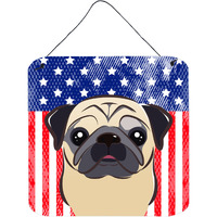 "Caroline's Treasures American Flag and Fawn Pug Door Hanging Prints wall-decor, Multicolor"