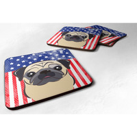 "Caroline's Treasures BB2192FC American Flag And Fawn Pug Foam Coaster (Set of 4), 3.5"", Multicolor"
