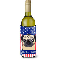 "Caroline's Treasures BB2192LITERK ""God Bless American Flag with Fawn Pug"" Wine Bottle Hugger Koozie, 750ml, Multicolor"