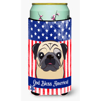 "Caroline's Treasures BB2192TBC ""God Bless American Flag with Fawn Pug"" Tall Boy Hugger Koozie, Multicolor"