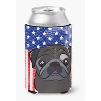 "Caroline's Treasures BB2193CC American Flag And Black Pug Can Or Bottle Hugger, Multicolor"