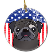 Caroline's Treasures American Flag Black Pug Ceramic Ornament