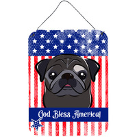 "Caroline's Treasures God Bless American Flag with Black Pug Wall or Door Hanging Prints BB2193DS1216, 16HX12W, Multicolor"