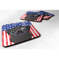 "Caroline's Treasures BB2193FC American Flag And Black Pug Foam Coaster (Set of 4), 3.5"", Multicolor"