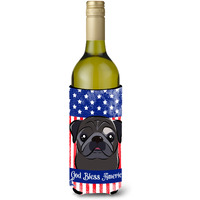 "Caroline's Treasures BB2193LITERK ""God Bless American Flag with Black Pug"" Wine Bottle Hugger Koozie, 750ml, Multicolor"
