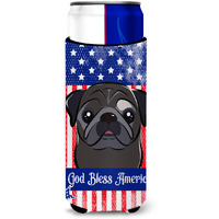 "Caroline's Treasures BB2193MUK ""God Bless American Flag with Black Pug Michelob Ultra Koozies for Slim Cans, Multicolor"