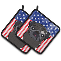 "Caroline's Treasures American Flag & black Pug Pair of Pot Holders BB2193PTHD, 7.5HX7.5W, Multicolor"