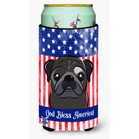 "Caroline's Treasures BB2193TBC ""God Bless American Flag with Black Pug"" Tall Boy Hugger Koozie, Multicolor"