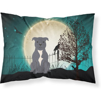 "Caroline's Treasures Halloween Scary Staffordshire Bull Terrier Blue Fabric Standard Pillowcase BB2236PILLOWCASE, Multicolor"
