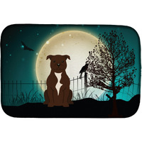"Caroline's Treasures Halloween Scary Staffordshire Bull Terrier Chocolate Dish Drying Mat, 14"" x 21"""