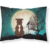 "Caroline's Treasures Halloween Scary Staffordshire Bull Terrier Chocolate Fabric Standard Pillowcase BB2238PILLOWCASE, Multicolor"
