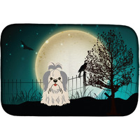 "Caroline's Treasures Halloween Scary Shih Tzu Silver White Dish Drying Mat, 14"" x 21"""