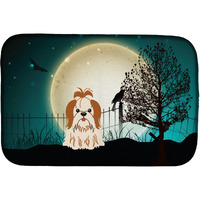 "Caroline's Treasures Halloween Scary Shih Tzu Red White Dish Drying Mat, 14"" x 21"""