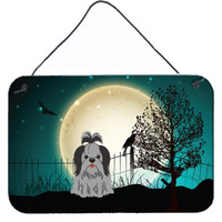 "Caroline's Treasures Halloween Scary Shih Tzu Black Silver Wall or Door Hanging Prints BB2279DS812, 8"" x 12"""