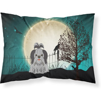"Caroline's Treasures Halloween Scary Shih Tzu Black Silver Fabric Standard Pillowcase BB2279PILLOWCASE, Multicolor"