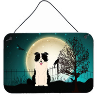 "Caroline's Treasures Halloween Scary Border Collie Black White Wall or Door Hanging Prints BB2308DS812, 8"" x 12"", Multicolor"