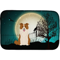 "Caroline's Treasures Halloween Scary Border Collie Red White Dish Drying Mat, 14"" x 21"""
