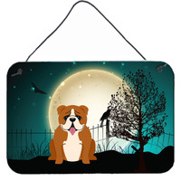 "Caroline's Treasures Halloween Scary English Bulldog Red White Wall or Door Hanging Prints BB2310DS812, 8"" x 12"", Multicolor"