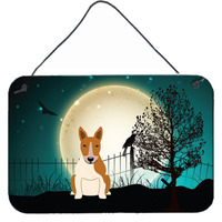 "Caroline's Treasures Halloween Scary Bull Terrier Red White Wall or Door Hanging Prints BB2325DS812, 8"" x 12"""