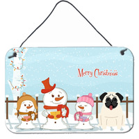 "Caroline's Treasures Christmas Carolers Merry Pug Cream Wall or Door Hanging Prints BB2335DS812, 8"" x 12"""