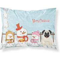 "Caroline's Treasures Merry Christmas Carolers Pug Cream Fabric Standard Pillowcase BB2335PILLOWCASE, Multicolor"