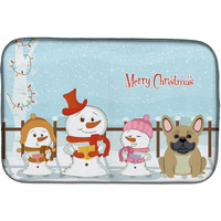 "Caroline's Treasures Merry Christmas Carolers French Bulldog Cream Dish Drying Mat, 14"" x 21"""