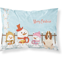 "Caroline's Treasures Merry Christmas Carolers Basset Hound Fabric Standard Pillowcase BB2352PILLOWCASE, Multicolor"