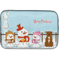 "Caroline's Treasures Merry Christmas Carolers Staffordshire Bull Terrier Brown Dish Drying Mat, 14"" x 21"""