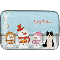 "Caroline's Treasures Merry Christmas Carolers Border Collie Black White Dish Drying Mat, 14"" x 21"""