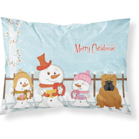 Caroline's Treasures Christmas Carolers Merry English Bulldog Red Fabric Standard Pillowcase BB2453PILLOWCASE
