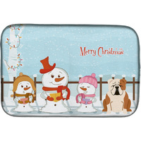"Caroline's Treasures Merry Christmas Carolers English Bulldog Fawn White Dish Drying Mat, 14"" x 21"""