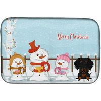 "Caroline's Treasures Merry Christmas Carolers Wire Haired Dachshund Black Tan Dish Drying Mat, 14"" x 21"""
