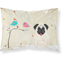 "Caroline's Treasures Christmas Presents between Friends Pug Cream Fabric Standard Pillowcase BB2476PILLOWCASE, Multicolor"