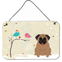 "Caroline's Treasures Christmas Presents Friends Pug Brown Wall or Door Hanging Prints BB2477DS812, 8"" x 12"""