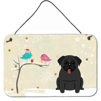 "Caroline's Treasures Christmas Presents between Friends Pug Black Wall or Door Hanging Prints BB2478DS812, 8"" x 12"", Multicolor"
