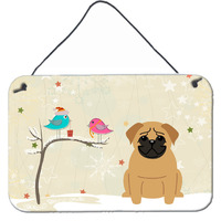 "Caroline's Treasures Christmas Presents Friends Pug Brown Wall or Door Hanging Prints BB2479DS812, 8"" x 12"""