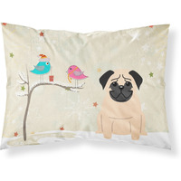 "Caroline's Treasures Christmas Presents between Friends Pug Fawn Fabric Standard Pillowcase BB2480PILLOWCASE, Multicolor"