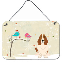 "Caroline's Treasures Christmas Presents Friends Basset Hound Wall or Door Hanging Prints BB2493DS812, 8"" x 12"""