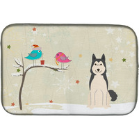 "Caroline's Treasures Christmas Presents Between Friends West Siberian Laika Spitz Dish Drying Mat, 14"" x 21"""