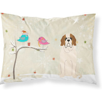 "Caroline's Treasures Christmas Presents between Friends Saint Bernard Fabric Standard Pillowcase BB2507PILLOWCASE, Multicolor"