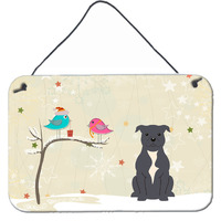 "Caroline's Treasures Christmas Presents Friends Staffordshire Bull Terrier Blue Wall or Door Hanging Prints BB2518DS812, 8"" x 12"""