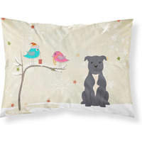 Caroline's Treasures Christmas Presents Friends Staffordshire Bull Terrier Blue Fabric Standard Pillowcase BB2518PILLOWCASE
