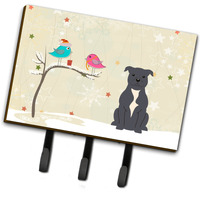 "Caroline's Treasures Christmas Presents Friends Staffordshire Bull Terrier Blue Leash or Key Holder BB2518TH68, Triple"
