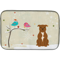 "Caroline's Treasures Christmas Presents Between Friends Staffordshire Bull Terrier Brown Dish Drying Mat, 14"" x 21"""