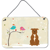 "Caroline's Treasures Christmas Presents Friends Staffordshire Bull Terrier Brown Wall or Door Hanging Prints BB2519DS812, 8"" x 12"""