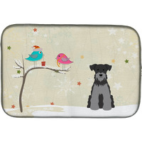 "Caroline's Treasures Christmas Presents Between Friends Miniature Schanuzer Black Silver Dish Drying Mat, 14"" x 21"""