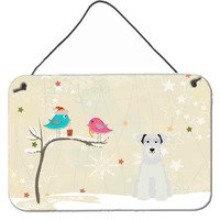 "Caroline's Treasures Christmas Presents between Friends Miniature Schanuzer White Wall or Door Hanging Prints BB2525DS812, 8"" x 12"", Multicolor"